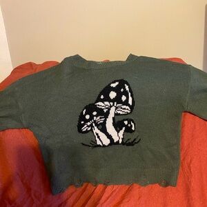 Green Sweater with Mushroom Design